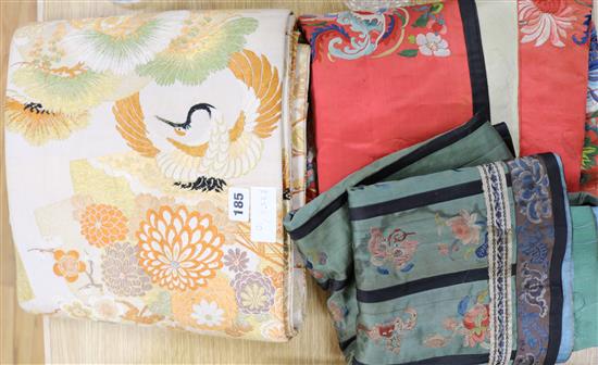 Two Chinese silk skirts and a Japanese sash